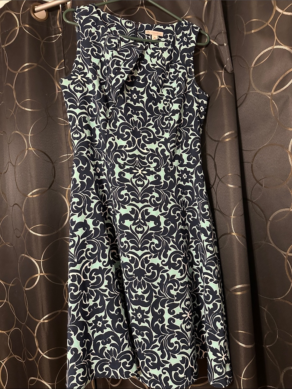 Sleeveless Navy and Mint Floral Fit-and-Flare Dress